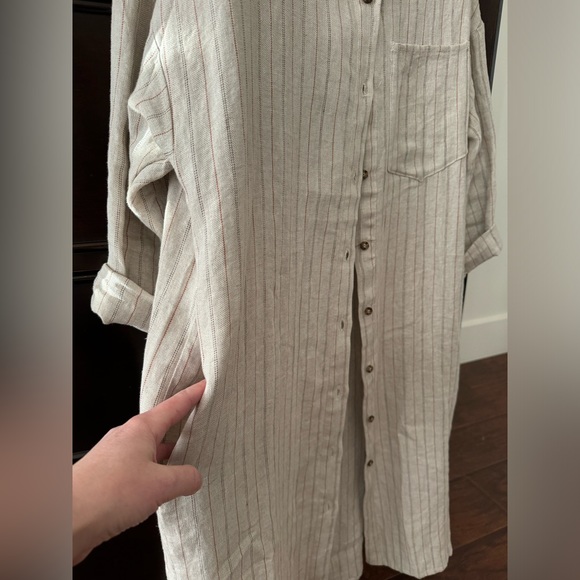 Rebecca King one-of-a-kind sample oatmeal linen stripe duster with pockets - Picture 8 of 15